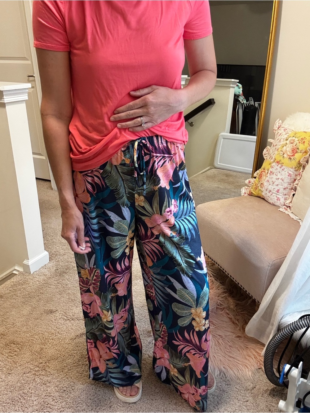 Tropical Wide-Leg side slit Pants